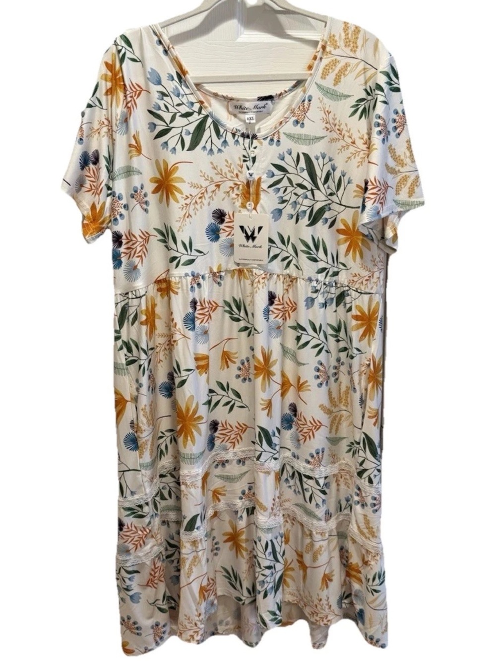 White Mark White Floral Midi Dress with Multicolor Botanical Print NWT $58.